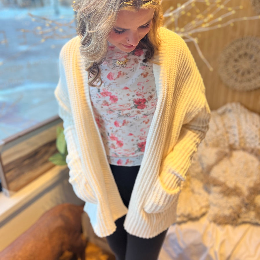 White Knit Cardigan w/Side Slits