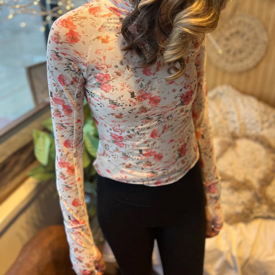 Pink Floral Mesh Top