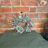 Frosted Mistletoe/Berry Candle Ring 4.5”