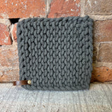 Square Cotton Pot Holder w/ Leather Loop 8”