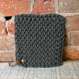 Square Cotton Pot Holder w/ Leather Loop 8”