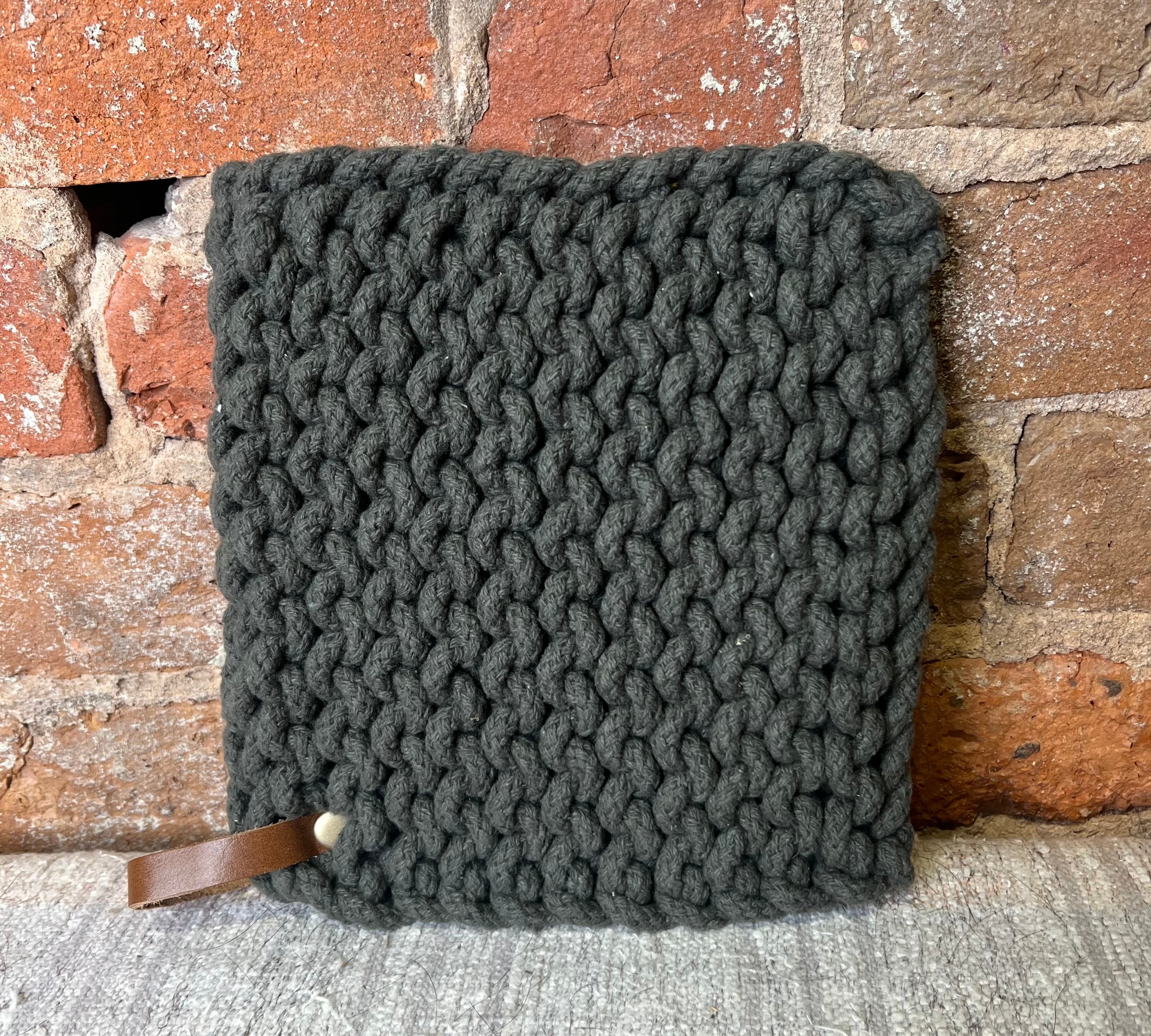 Square Cotton Pot Holder w/ Leather Loop 8”