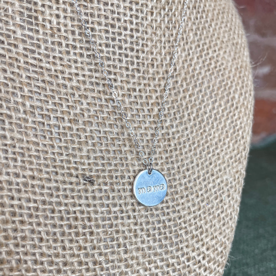 Hand Stamped Mama Disc Necklace