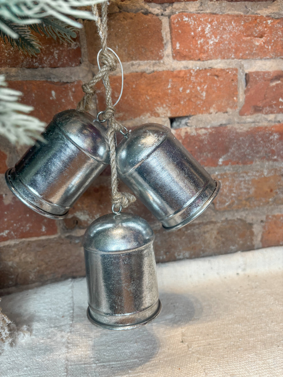 String of Cylinder Vintage Silver Bells 12”