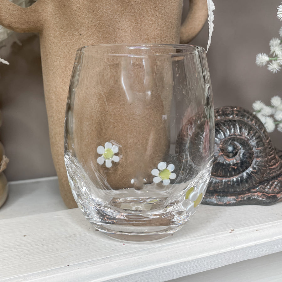 Flower Print Stemless Wine Glass