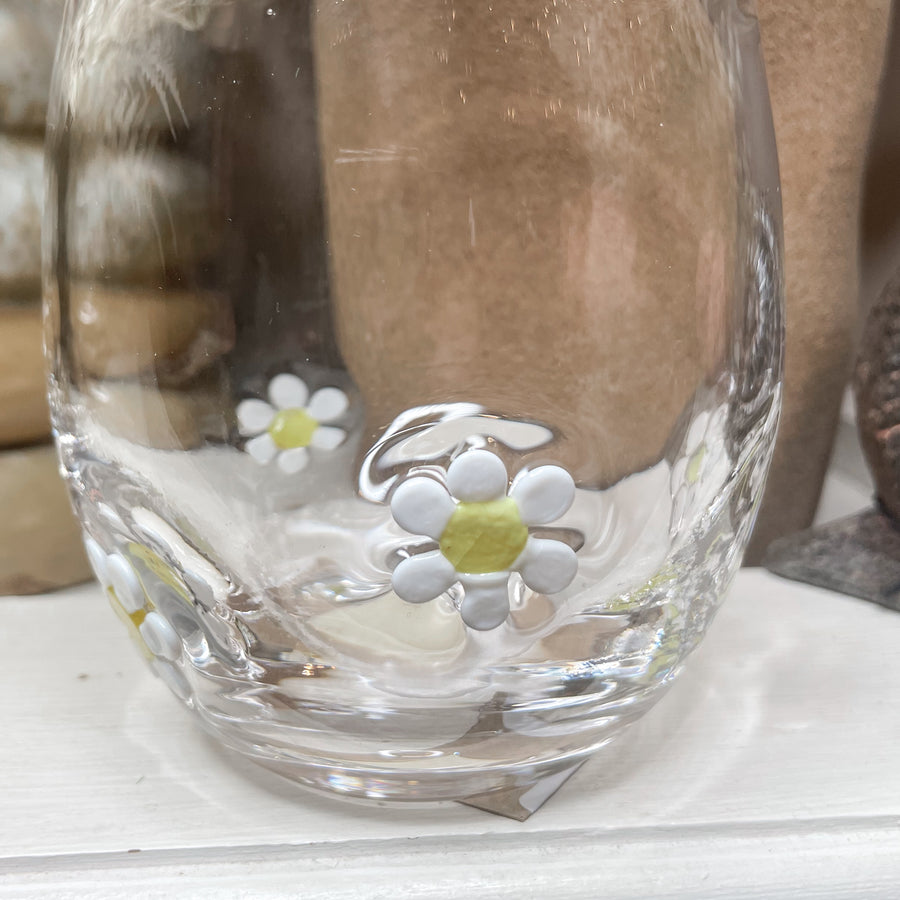 Flower Print Stemless Wine Glass