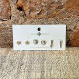 3 Stud Howlite Circle/Rhinestone Bar/Star Earring Set