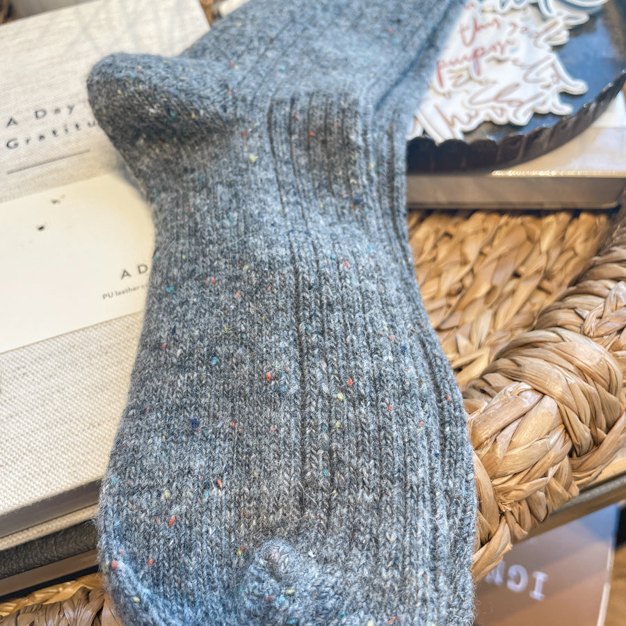 Womens Rib Knitted Wool Blend Crew Socks