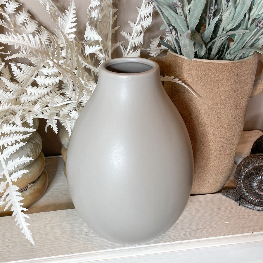 Matte Grey Teardrop Vase 9”