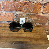 Hexagon Frame Large Lenses Sunglasses w/ Green Stems
