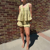 Embroidered Tiered Baby Doll Top w/Tie