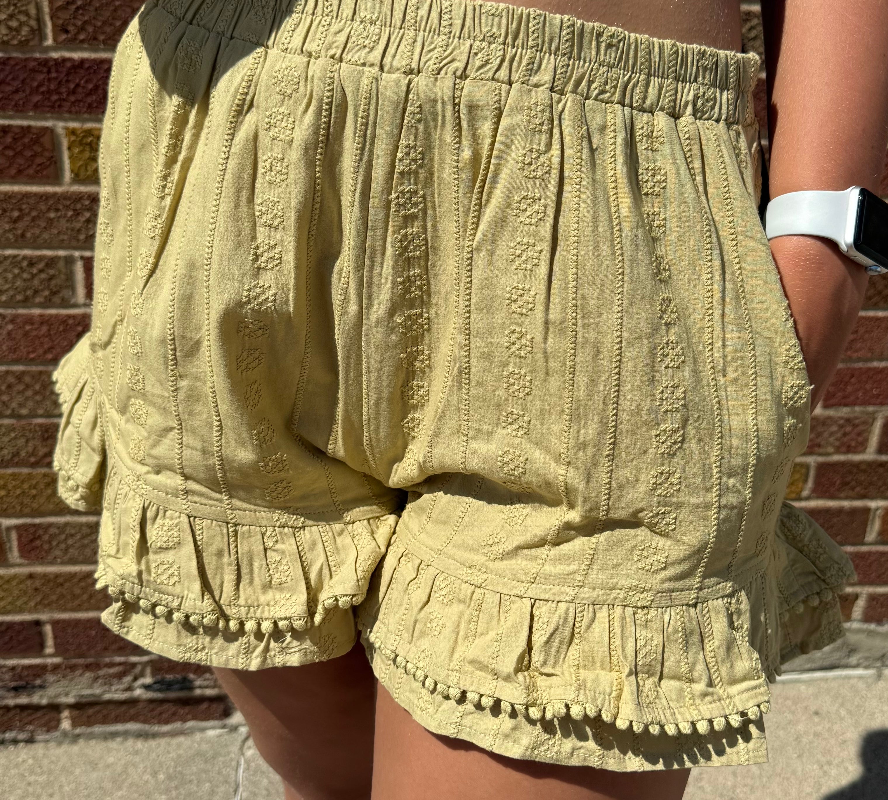 Embroidered Tiered Ruffle Shorts w/Pockets