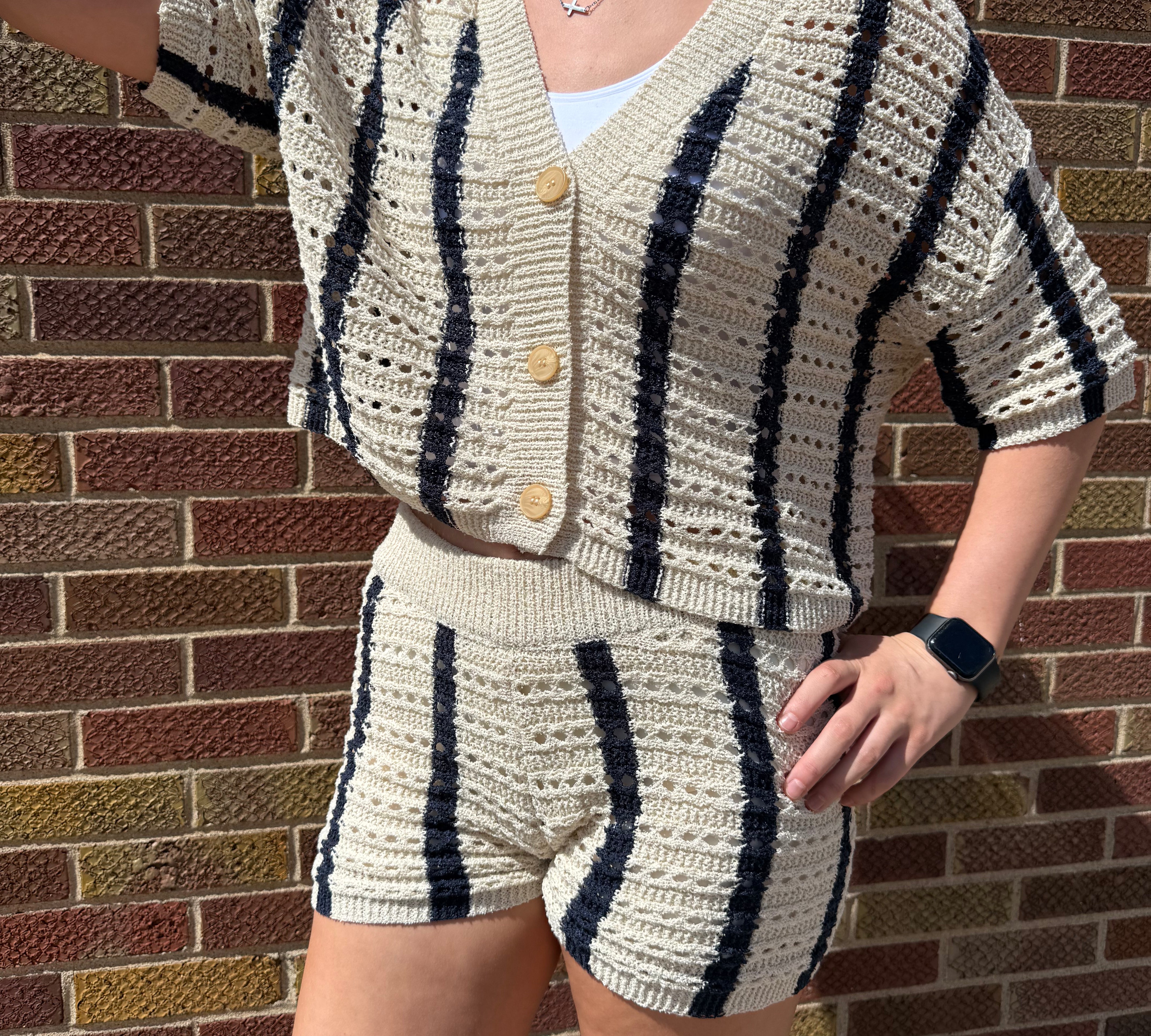 Open Knit Striped Top