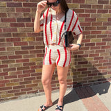 Open Knit Striped Top