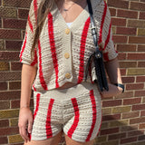 Open Knit Striped Top