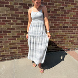 Tassel Tie Striped Tiered Maxi Dress