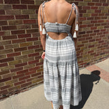 Tassel Tie Striped Tiered Maxi Dress