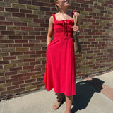 Sleevless Smocked Fit Midi Dress