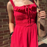 Sleevless Smocked Fit Midi Dress