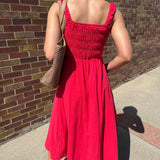 Sleevless Smocked Fit Midi Dress