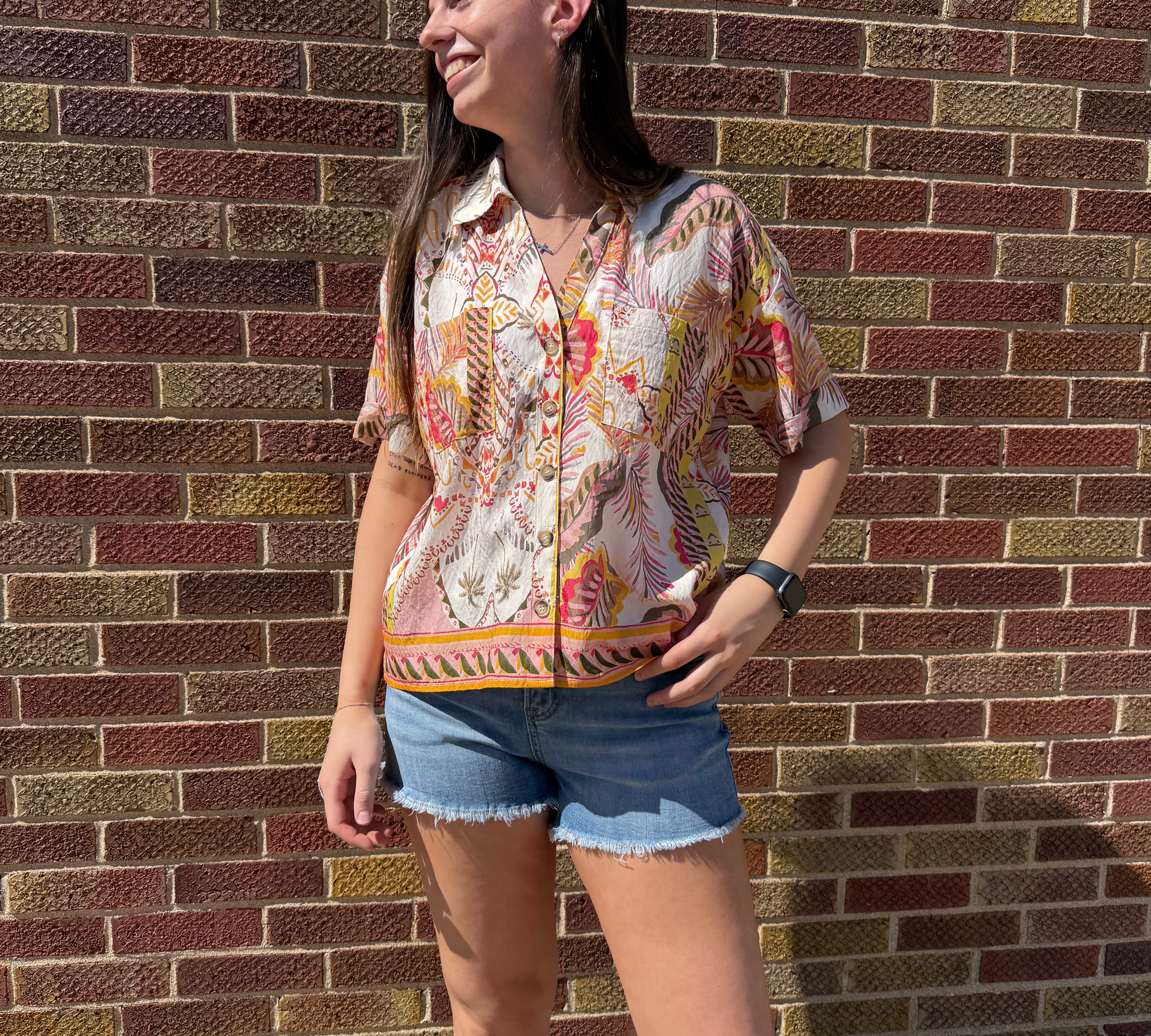 Tropical Print Boxy Camp Top