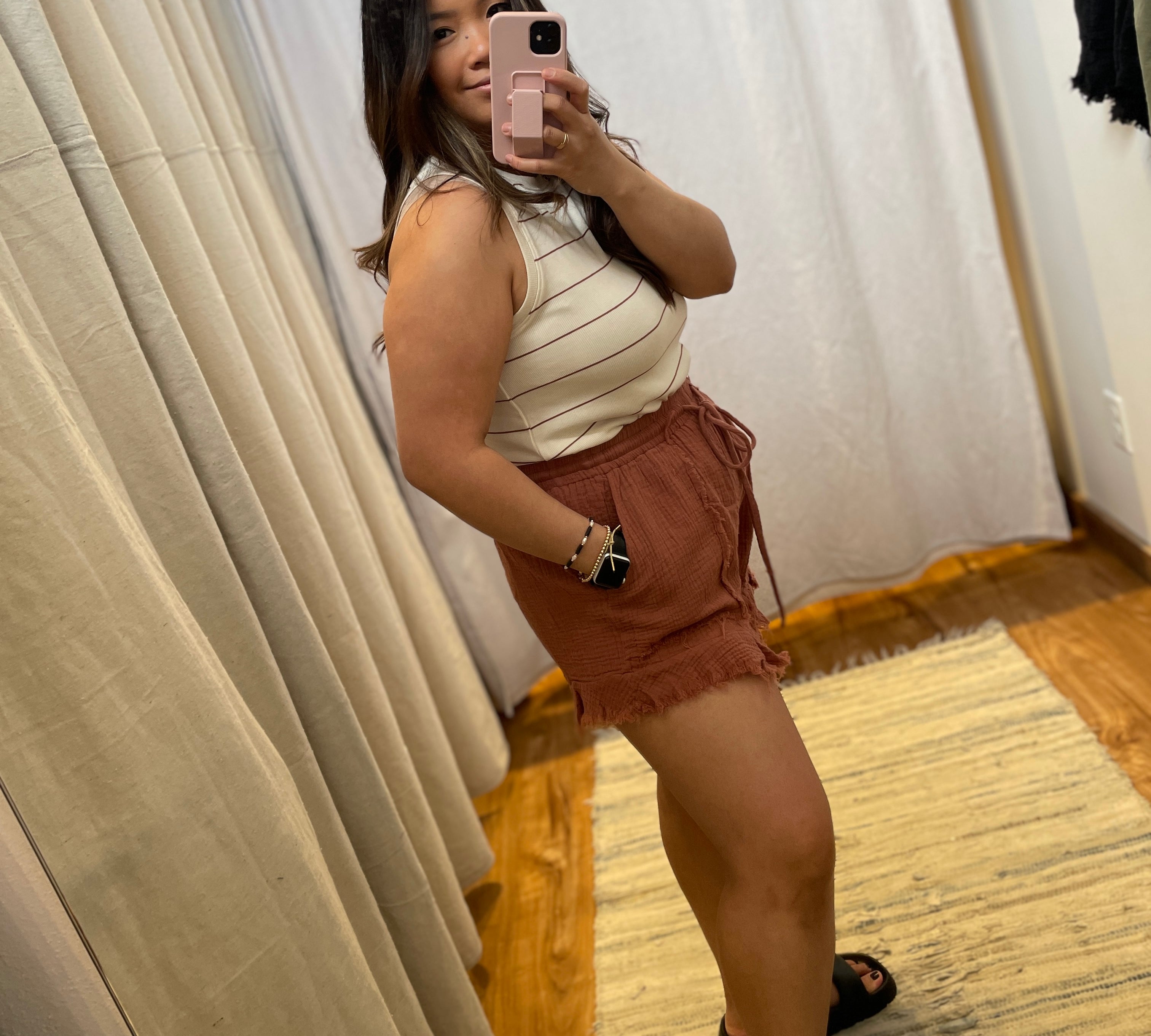 Mineral Wash Shorts w/Fringed Hem