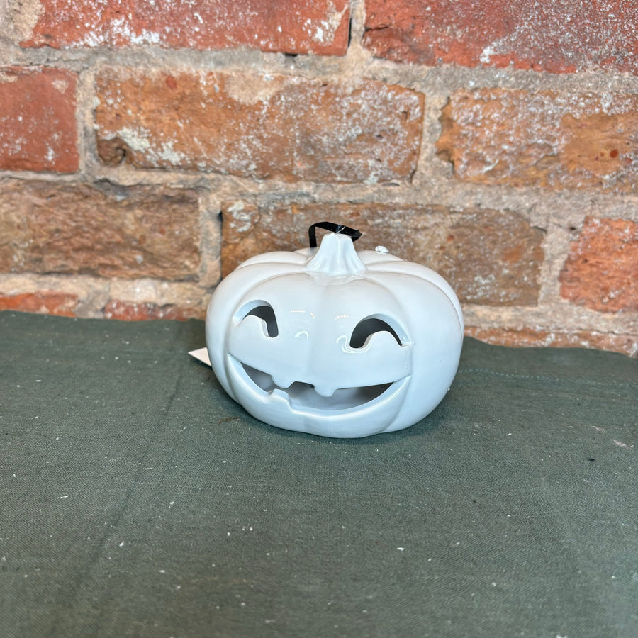 White Ceramic LED Jack O Lantern Orn 4.75”