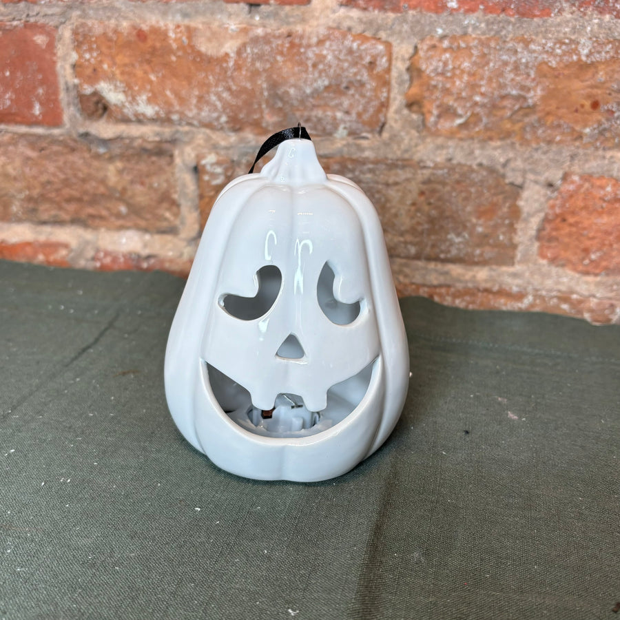 White Ceramic LED Jack O Lantern Orn 4.75”