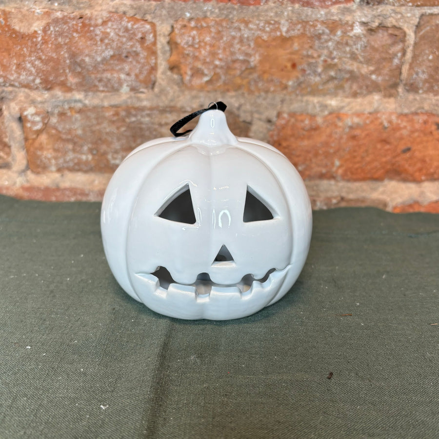 White Ceramic LED Jack O Lantern Orn 4.75”