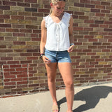 Lace Scoop Neck Sleeveless Top w/ Ruffle