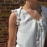 Lace Scoop Neck Sleeveless Top w/ Ruffle