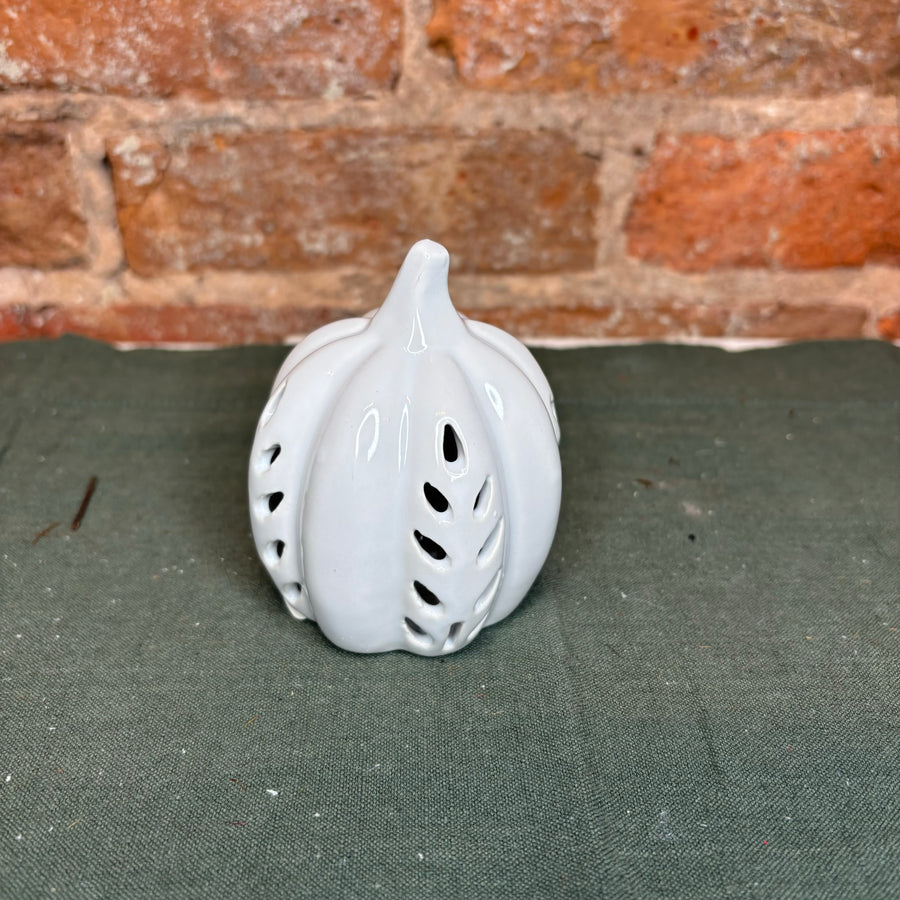 White Ceramic LED Cutout Mini Pumpkin 3.25”