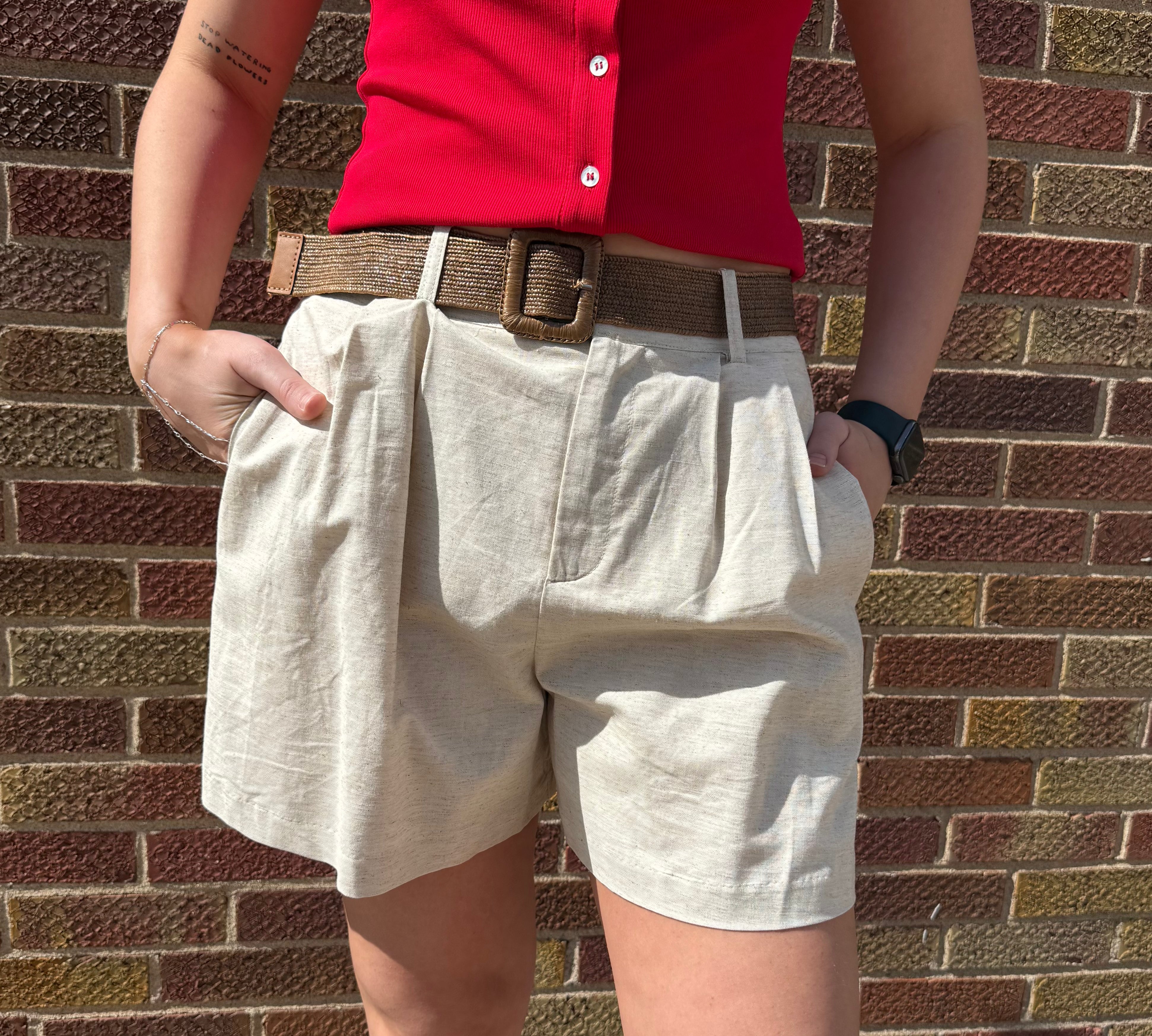 High Rise Pleated Shorts w/Belt