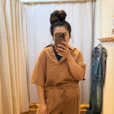 Textured Drape Sleeve Collared Top