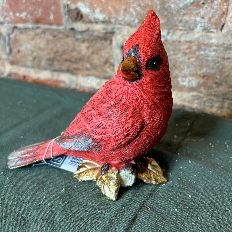 Cardinal Sitting on Gold Holly Branch 4.5”