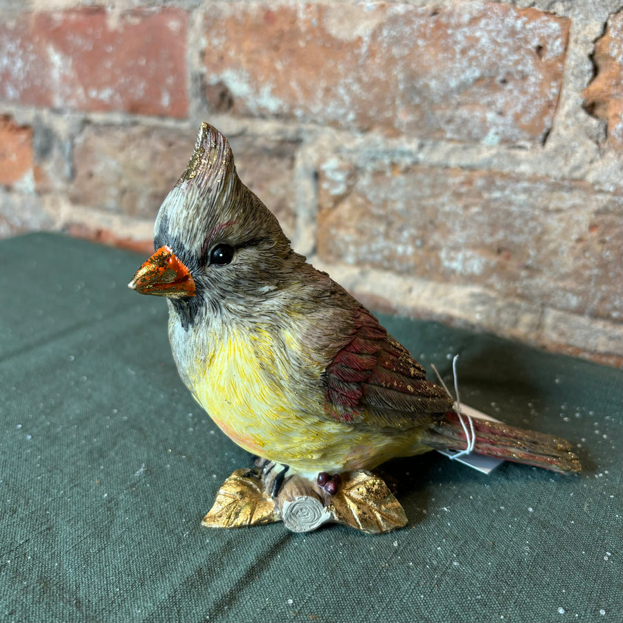 Cardinal Sitting on Gold Holly Branch 4.5”