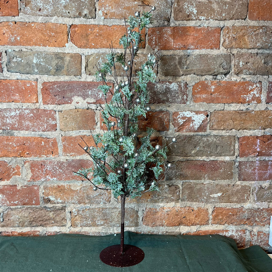 Green Glittered Tree w/Silver Bead 24”