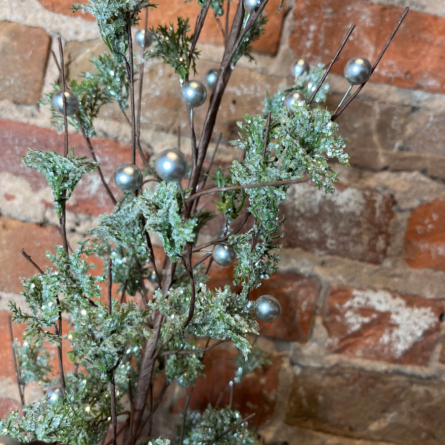 Green Glittered Tree w/Silver Bead 24”