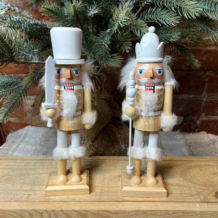 Wood White Rustic Nutcracker 10x3”