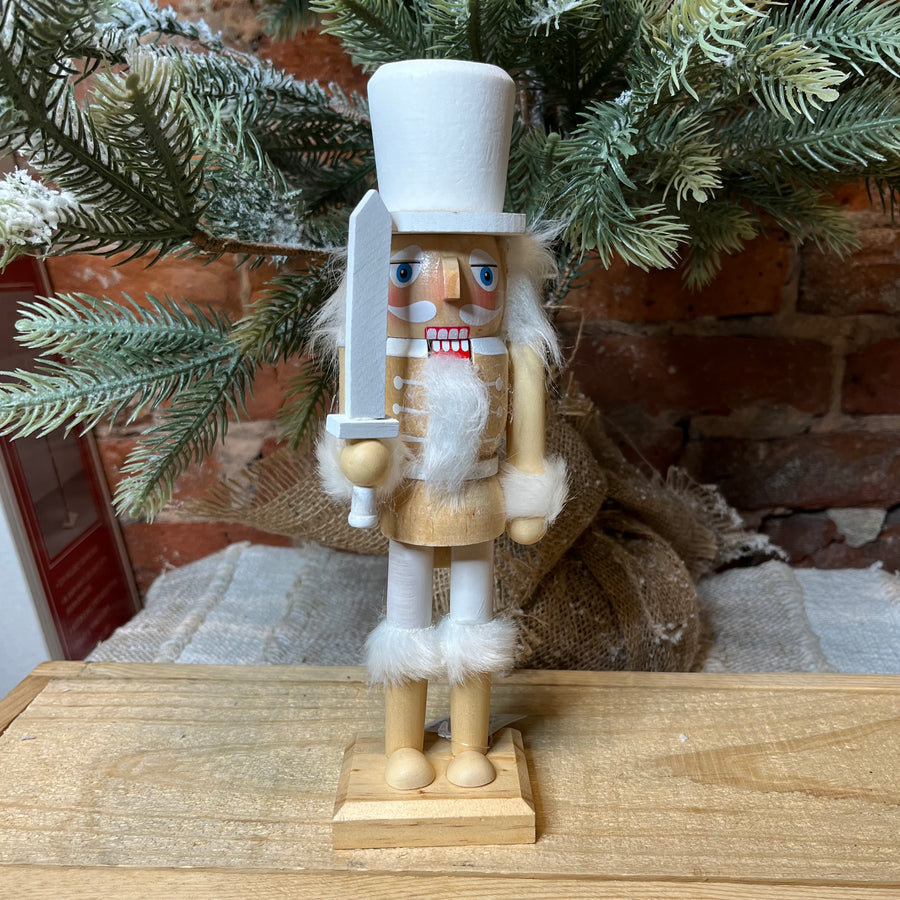 Wood White Rustic Nutcracker 10x3”