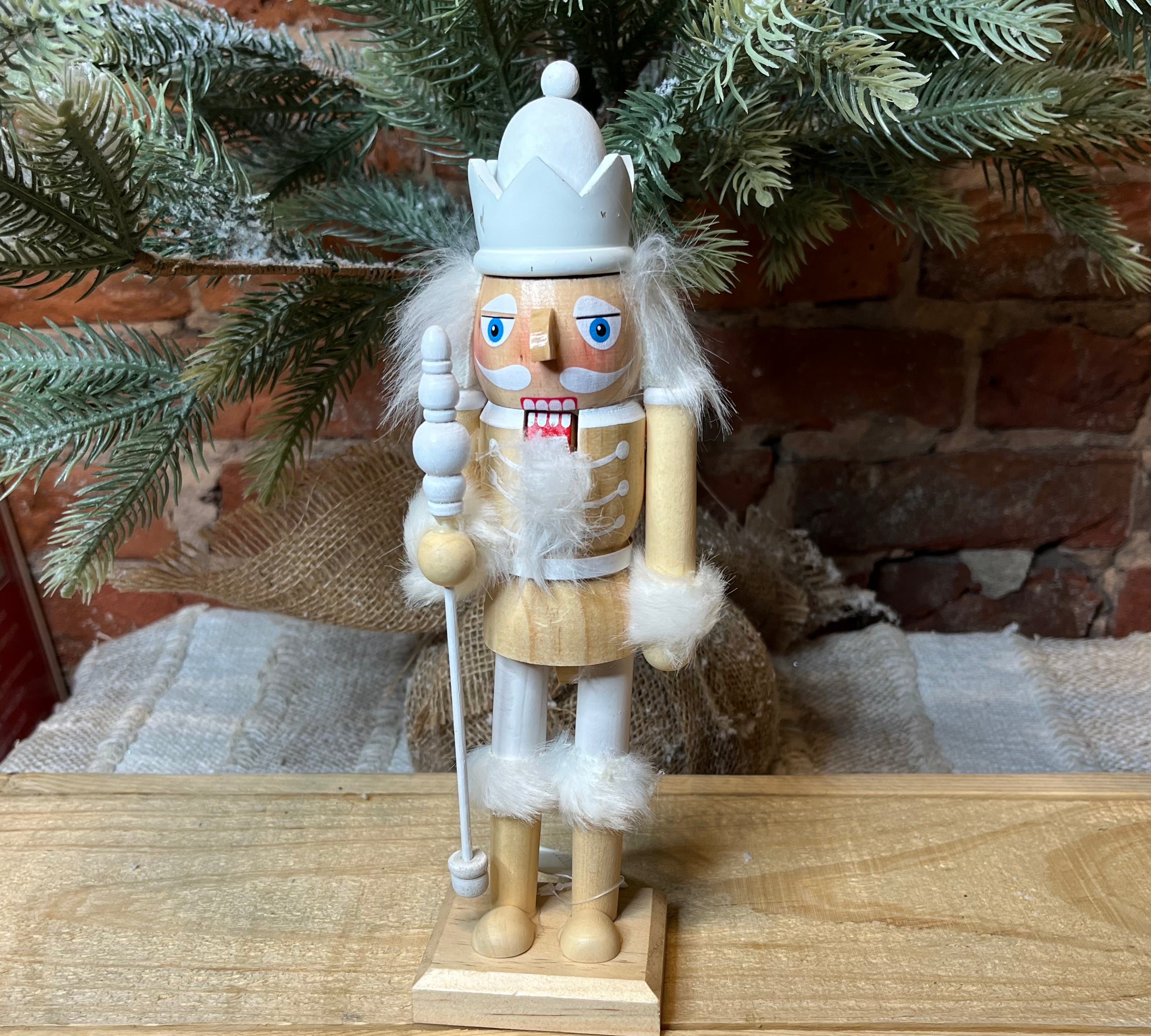 Wood White Rustic Nutcracker 10x3”