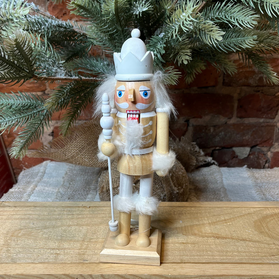 Wood White Rustic Nutcracker 10x3”