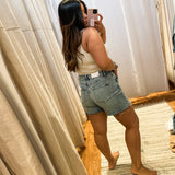 Distressed Hem Denim Shorts