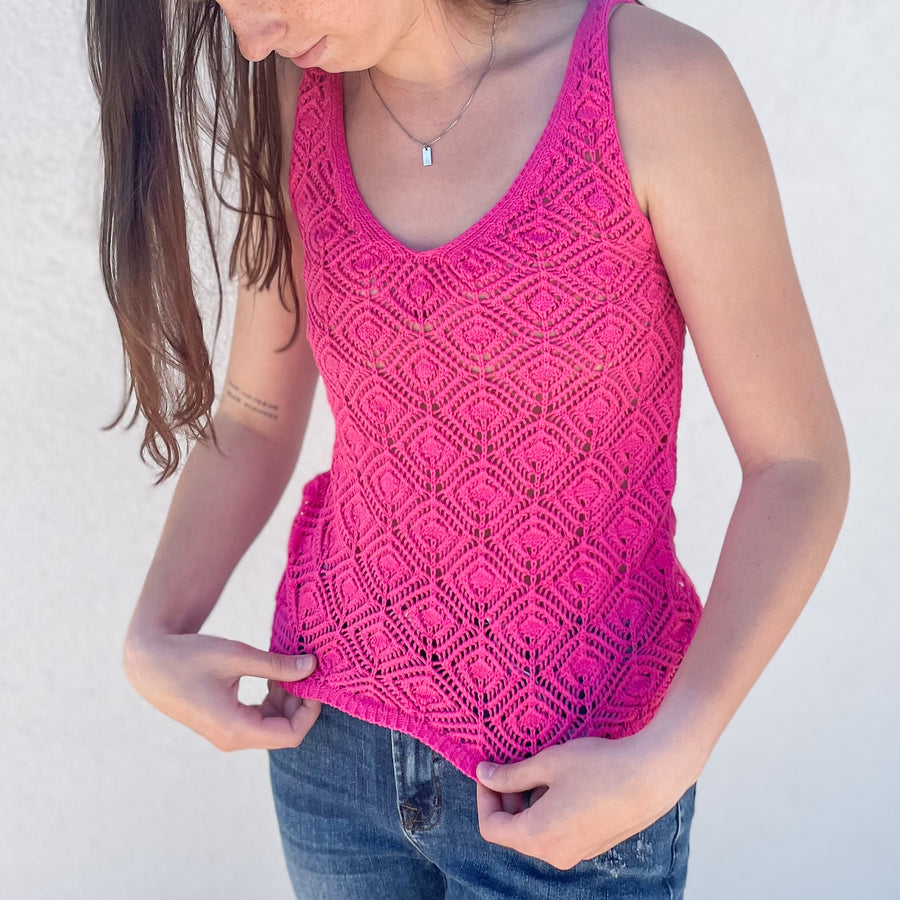 V Neck Eyelet Sweater Tank Top