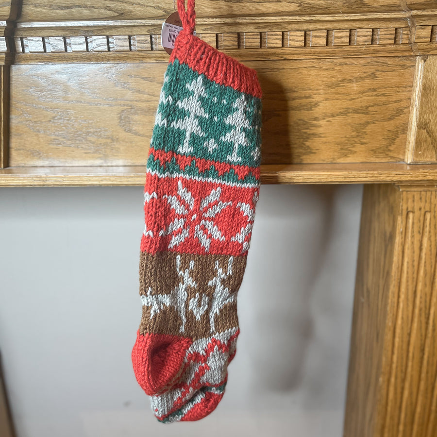 Hand Knit Wool Holiday Stocking 24”