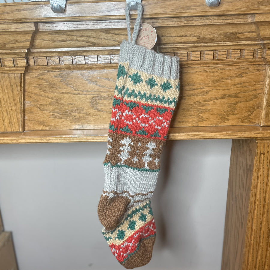 Hand Knit Wool Holiday Stocking 24”