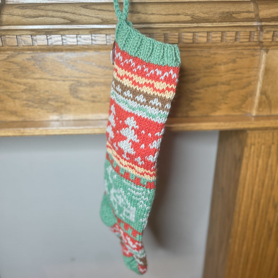 Hand Knit Wool Holiday Stocking 24”