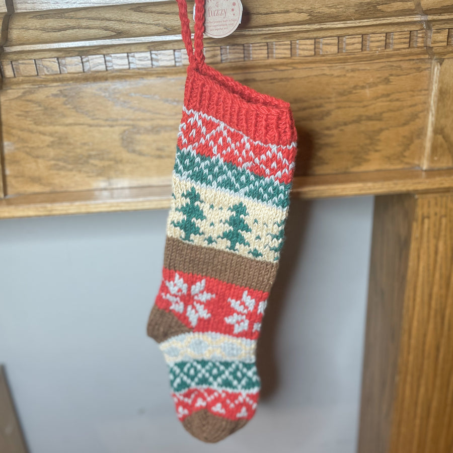 Hand Knit Wool Holiday Stocking 24”