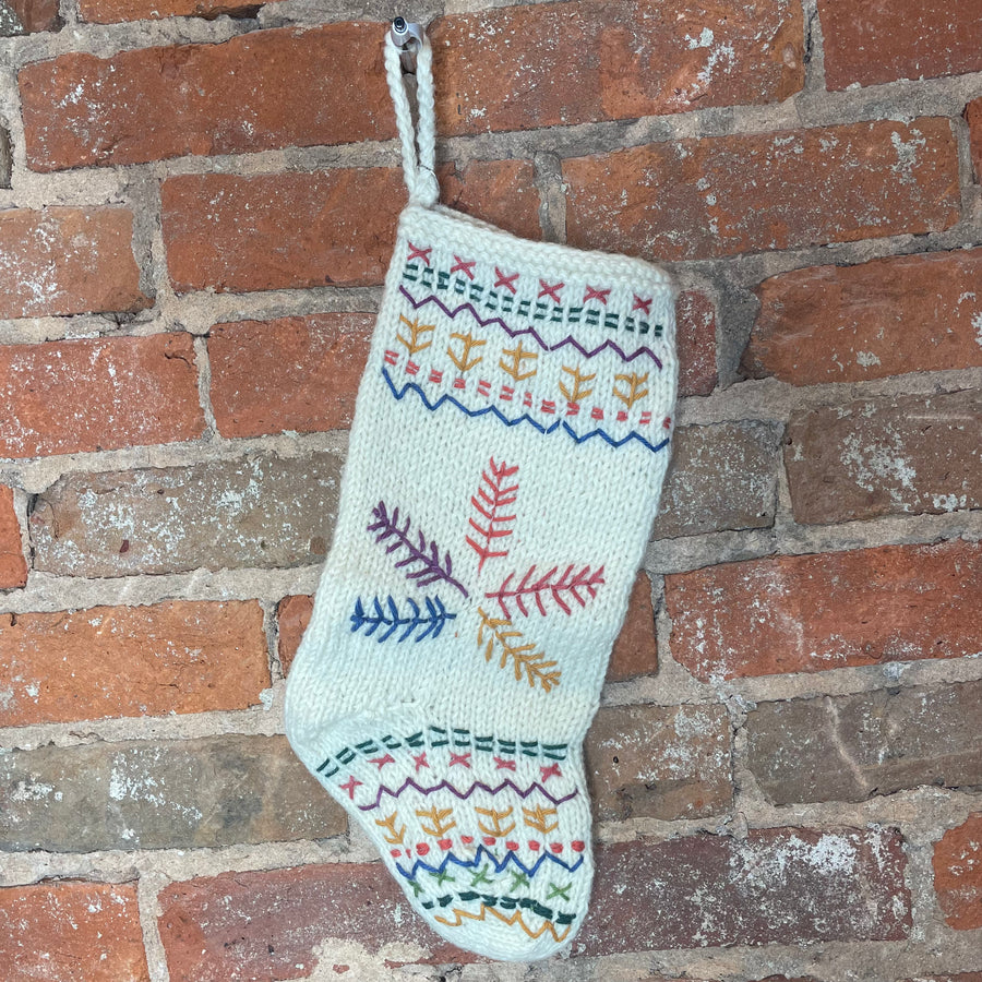 Colorful Embroidered Knit Snowflake Stocking 16”