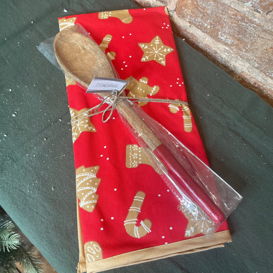 Holiday Tea Towel w/ Wooden Spoon Set